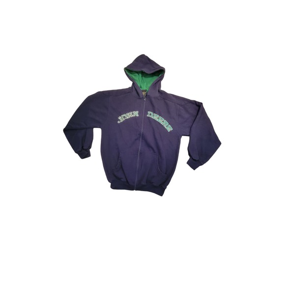 John Deere Hooded‎ Sweatshirt Full Zip Blue/Green Size L 14/16 - Picture 1 of 5